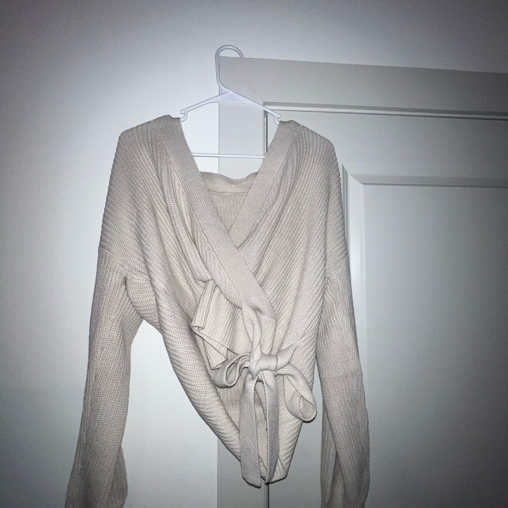 Elegant Cream Wrap Sweater